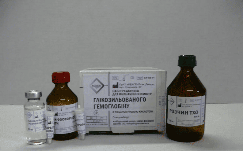 БХ 029-04 ГЛІКОЗИЛЬОВАНИЙ ГЕМОГЛОБІН Набір реактивів для визначення вмісту глікозильованого гемоглобіну за реакцією з тіобарбітуровою кислотою, 140 проб